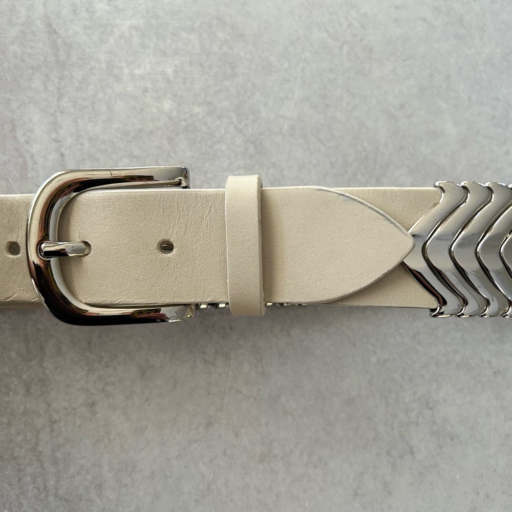 Isabel Marant Tehora Leather Studded Belt, Chalk/Silver 80 (M/32) - Picture 4 of 16